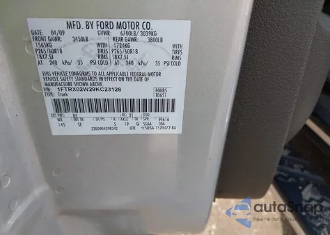 2009 Ford F-150 Stx z USA, uszkodzony, nr VIN 1FTRX02W29KC23128